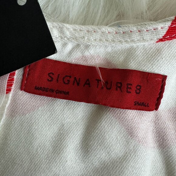 Women's Signature8 Fit & Flare Orange & White Wavy Stripe Skater Dress Sz Small - Picture 5 of 11